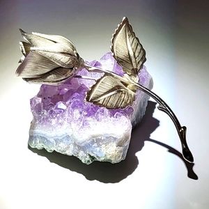 Vintage Giovanni signed rose brooch silver ton